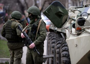 Venäläisjoukkoja Simferopolissa tiistaina.
