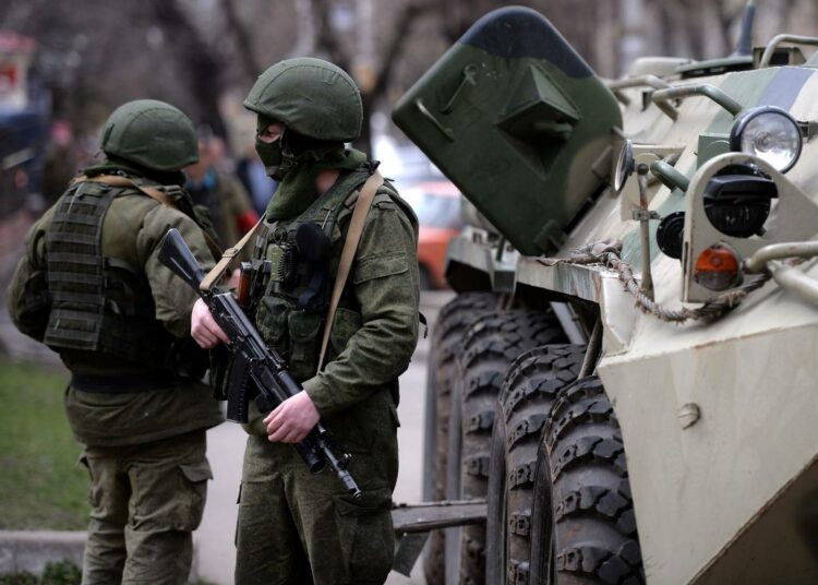 Venäläisjoukkoja Simferopolissa tiistaina.