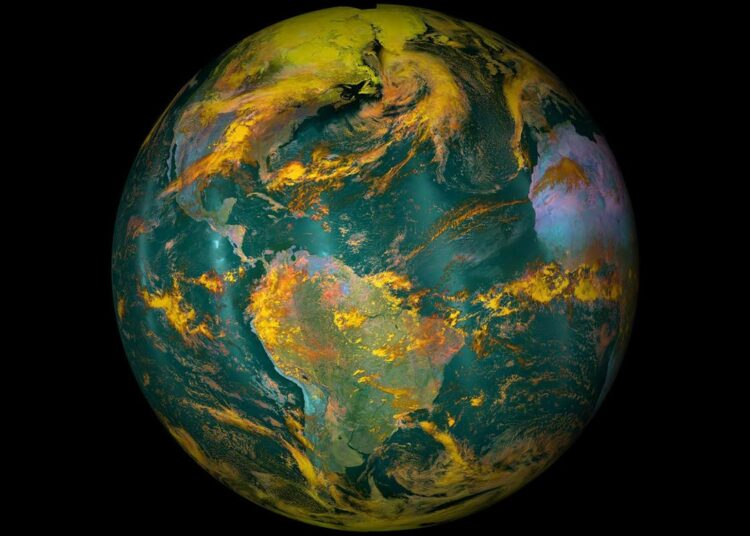 Nasan julkaisema infrapunatekniikkaan pohjautuva kuva maapallon lämpötiloista huhtikuun 22. päivältä tänä vuonna.