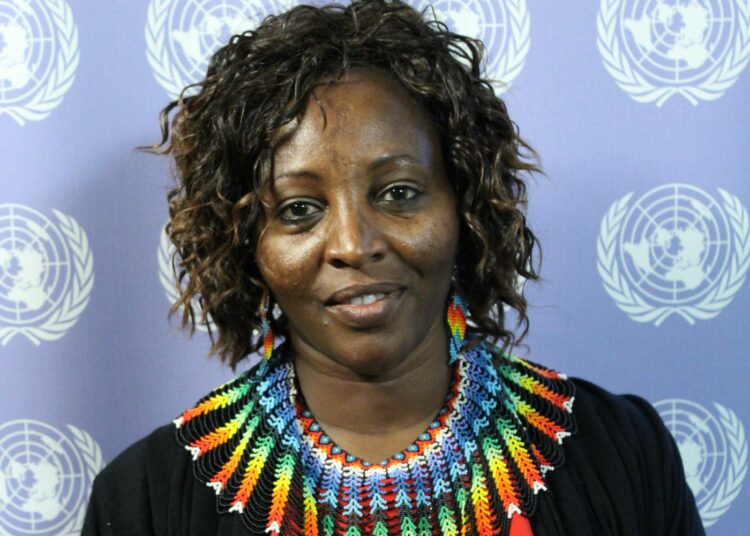 Agnes Leina perusti järjestön puolustamaan Kenian paimentolaisnaisten oikeuksia. Se on vienyt hänet useammankin kerran puhumaan YK:hon. Kuva vuoden 2013 puhujamatkalta.