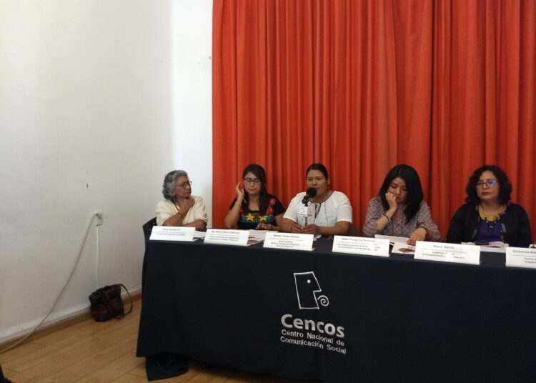 Marilyn Gómez (kesk.) puhui Meksikon pääkaupungissa maaliskuussa järjestetyssä tilaisuudessa, jossa julkistettiin maatalouden päivätyöläisten verkoston raportti alan työoloista.