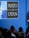 Yhdysvaltain presidentti Donald Trump saapui Naton huippukokouksen lopuksi järjestettyyn lehdistötilaisuuteen.