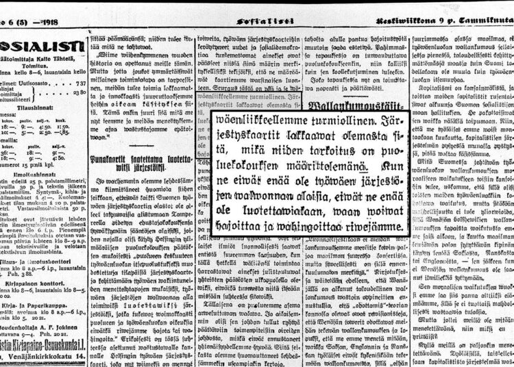 Sosialisti-lehti, 9.1.1918, Kansalliskirjaston digitaaliset aineistot.