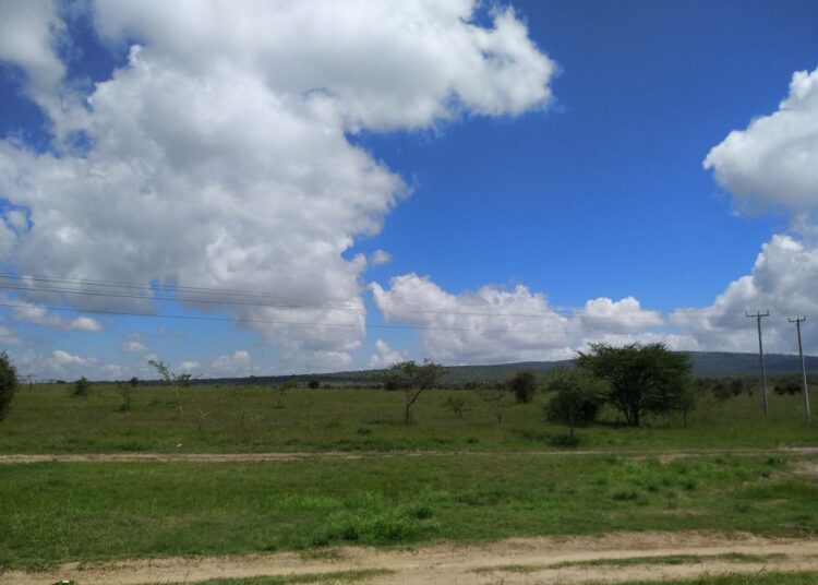 Mwalan kylämaisemaa, jossa pienviljelijäsiskokset Ruth ja Beth Mutinda elävät. Heidänkin maatilansa on kärsinyt kuivuudesta, joka on kutistanut myös kylän laidoilla virtaavan joen.