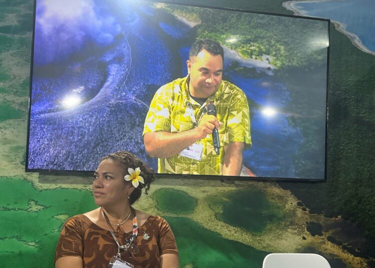 Tyynenmeren yhteisön ilmastonmuutoksen ja kestävyyden johtaja Coral Pasisi Belémin ilmastokokouksessa. Kuva: