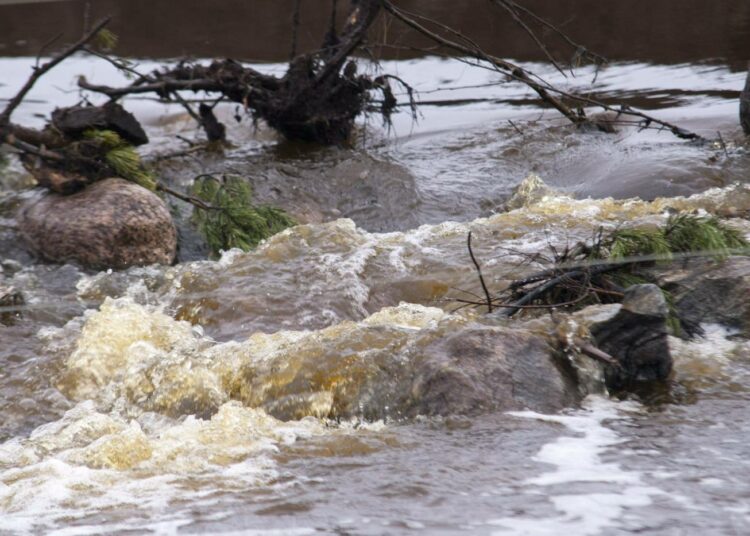 Talvivaaran kaivoksen kipsisakka-altaasta vuotaa jätevettä.