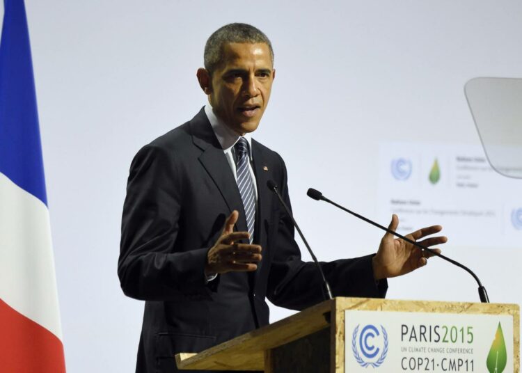 Presidentti Barack Obama puhumassa Pariisin ilmastokokouksessa pari kuukautta sitten.