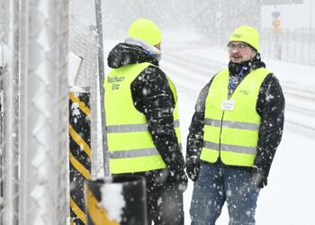 Lakkovahteja Meconetin tehtaan edustalla Vantaalla 3. joulukuuta 2024.