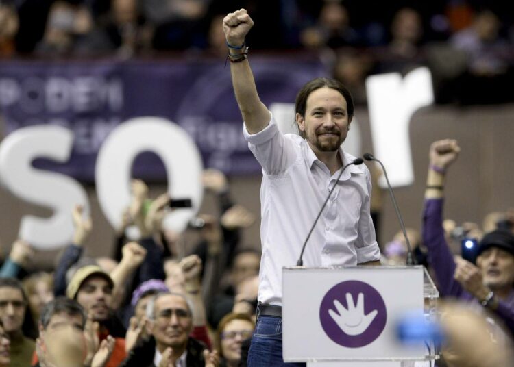 Podemosin johtaja Pablo Iglesias puhumassa Madridissa joulukuussa.