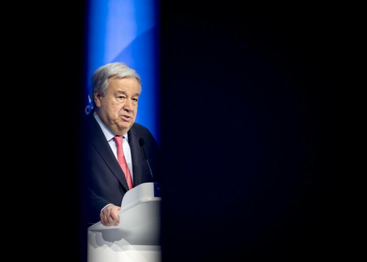 YK:n pääsihteeri Antonio Guterres puhui Maailman talousfoorumissa Davosissa tammikuussa 2024.