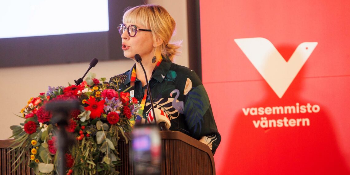 Aino-Kaisa Pekonen Vasemmistoliiton eduskuntaryhmän kesäkokouksessa Jyväskylässä elokuussa 2026.