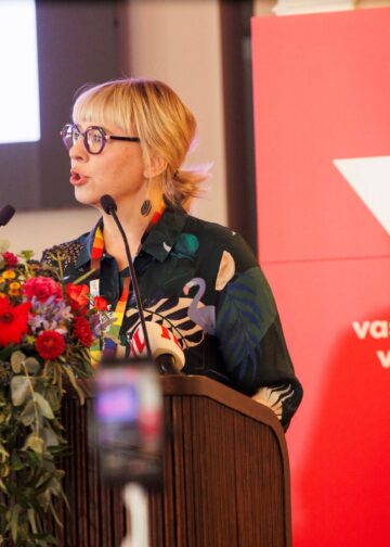 Aino-Kaisa Pekonen Vasemmistoliiton eduskuntaryhmän kesäkokouksessa Jyväskylässä elokuussa 2026.