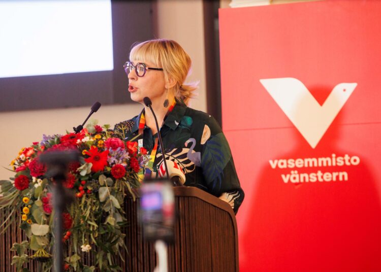 Aino-Kaisa Pekonen Vasemmistoliiton eduskuntaryhmän kesäkokouksessa Jyväskylässä elokuussa 2026.