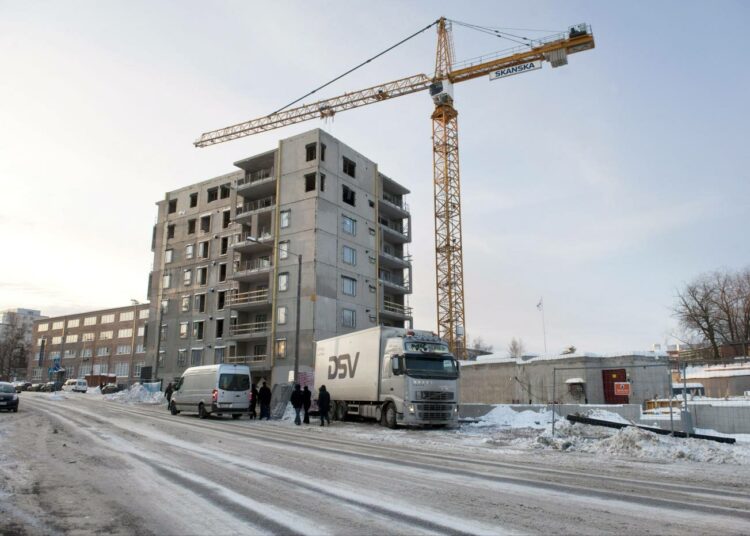 Rakennustyömaa Lauttasaaressa.