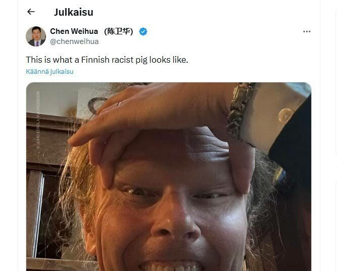 Juho Eerolan kuva on levinnyt kiinalaiseen mediaan.