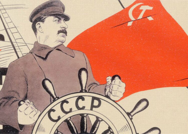 Stalinilla oli kaikki valta 20 vuotta ja verta käsissään jo sitä ennenkin. Neuvostojuliste vuodelta 1933.