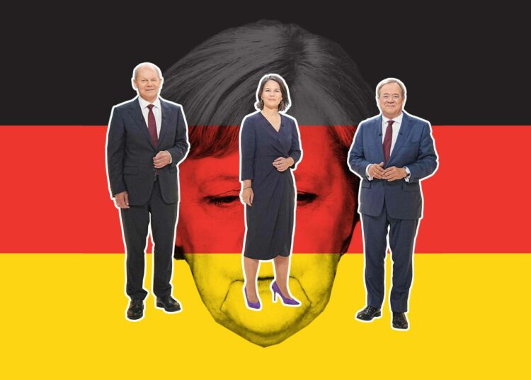 Angela Merkelin saappaisiin ovat ehdolla Olaf Scholz, Annalena Baerbock ja Armin Laschet.