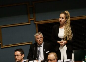 Hanna Sarkkinen eduskunnan kyselytunnilla perjantaina.