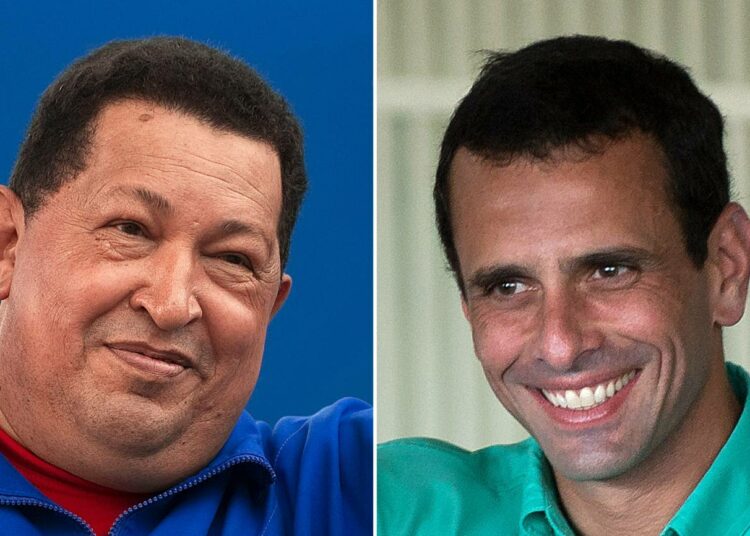 Venezuelan presidentti Hugo Chávez ja hänen haastajansa Henrique Capriles.