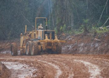 Yksi ongelmamaista on arvostelijoiden mielestä Gabon. Kuvassa tienrakennusta sademetsässä Lopen kansallispuistossa Gabonissa.