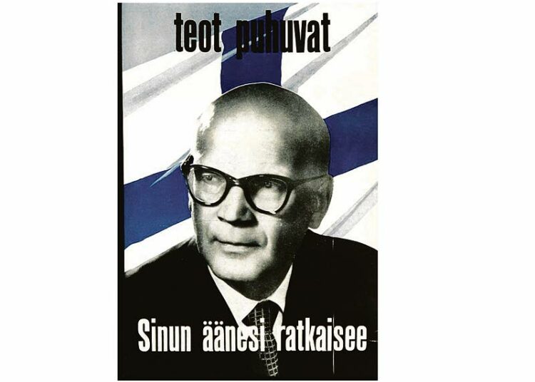 Presidentinvaalit vuonna 1956 aloittivat Urho Kekkosen pitkän valtakauden. Kuvassa maalaisliiton vuoden 1956 presidentinvaalien vaalijuliste.